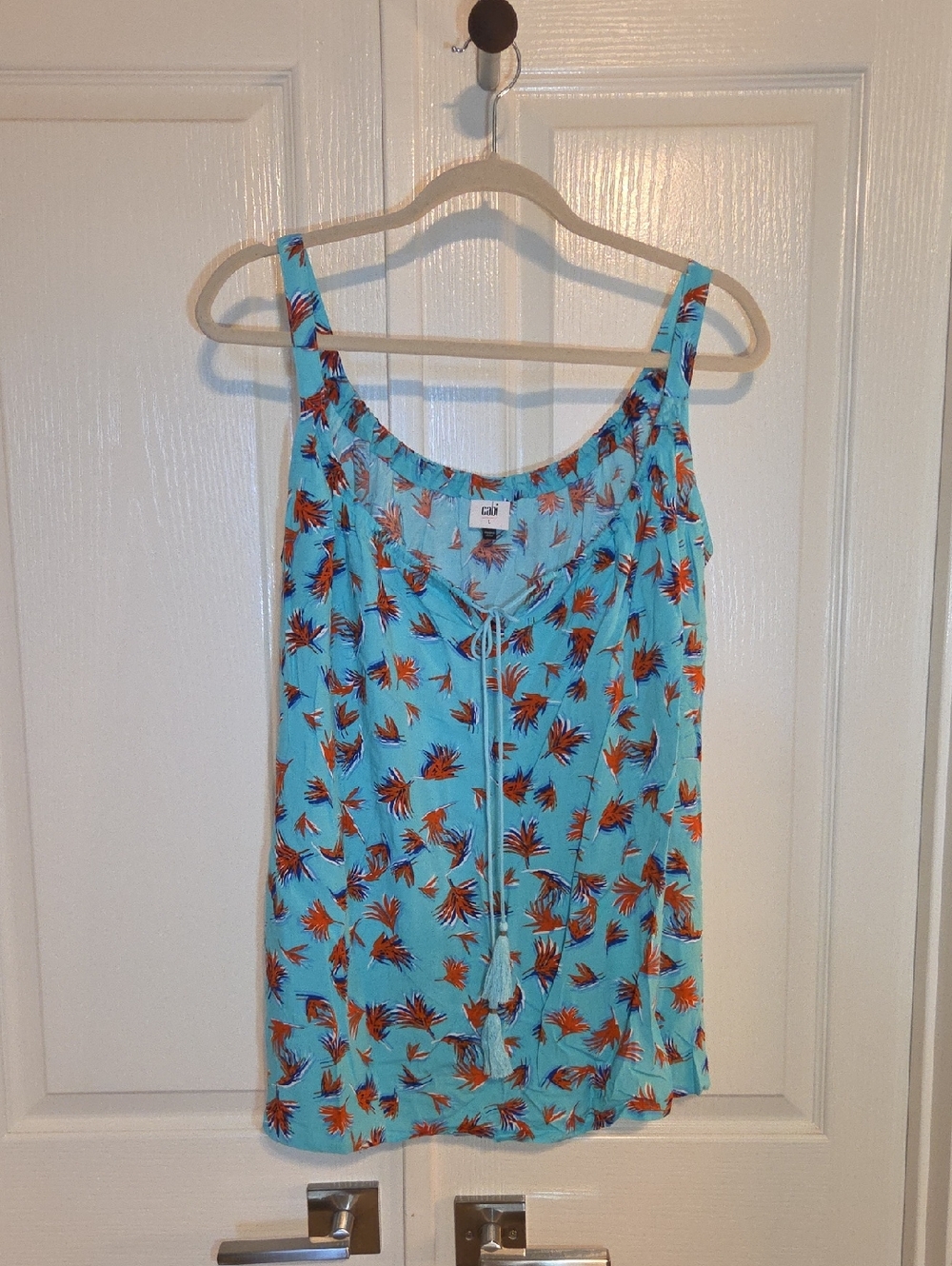 Cabi Turquoise Blue Floral Tie-Front Tank Top Size L